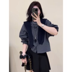 高级感披肩格子衬衫女2025秋季新款宽松显瘦小个子洋气百搭上衣潮