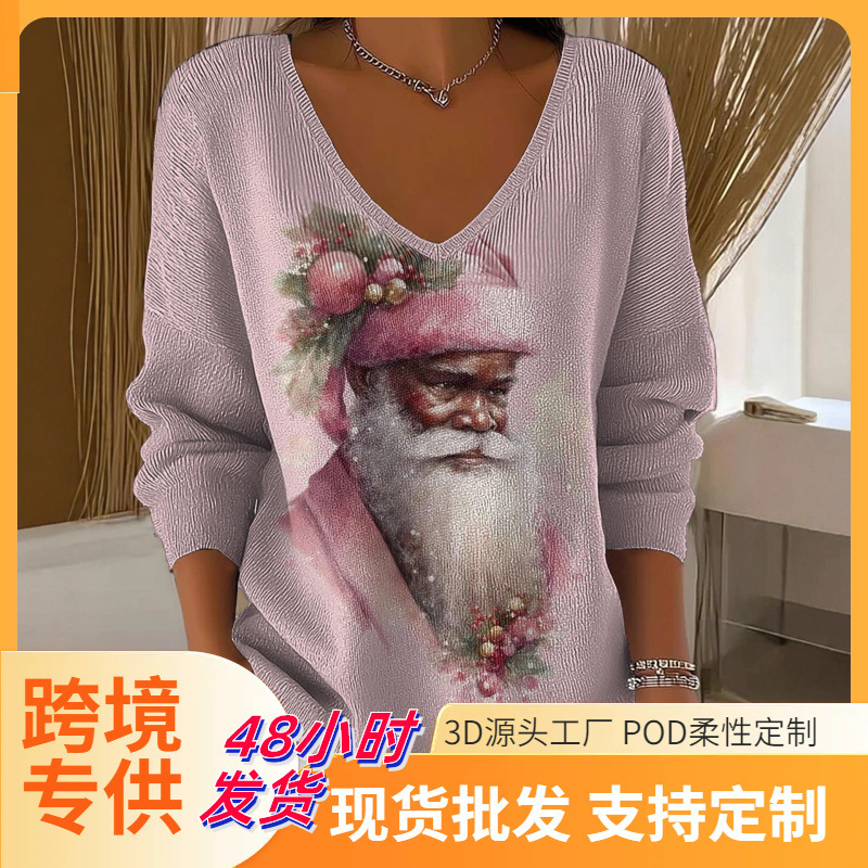 European and American Women's Clothing 2025 Amazon Deep V-Neck Faux Sweater Long-Sleeve Foreign Trade Cross-Border Clothing Loose French Velvet Top