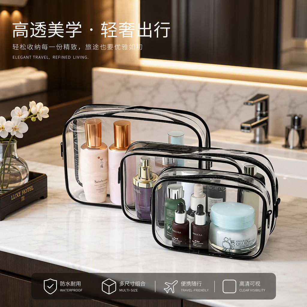 Storage Bag, Cross-Border Toiletry Travel Set, Toiletry Bag, Waterproof Thickened Transparent Storage Bag, Large Capacity Cosmetic Bag