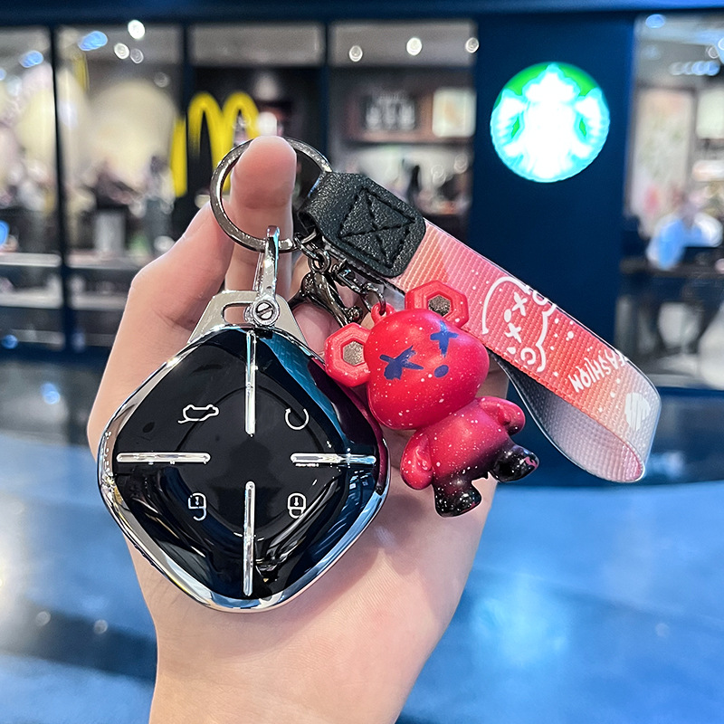 Chery J 모델 - 스마트 4버튼 [싱글 쉘 블랙] + 레드 폭력 곰 펜던트