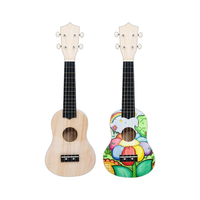 Ukulele with a score, materials set for beginners, wooden painted guitar, handmade, hand painting
