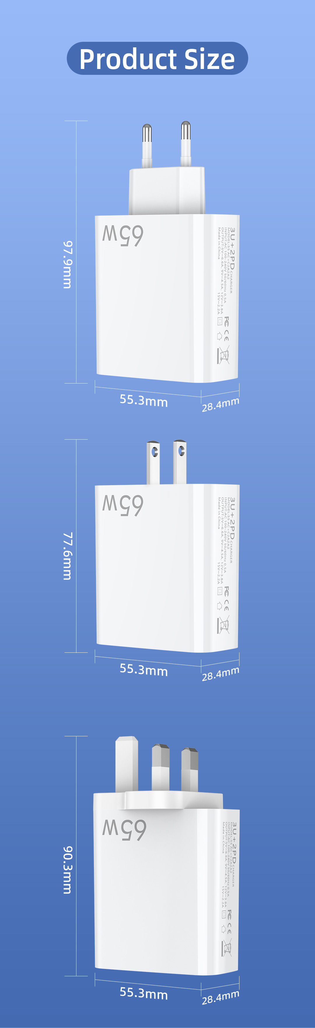 Multi-Handy-Ladegerät, schnell, 3 USB + 2 C, britischer Standard-Ladekopf mit fünf Anschlüssen, geeignet für Huawei und Apple_voghion.com