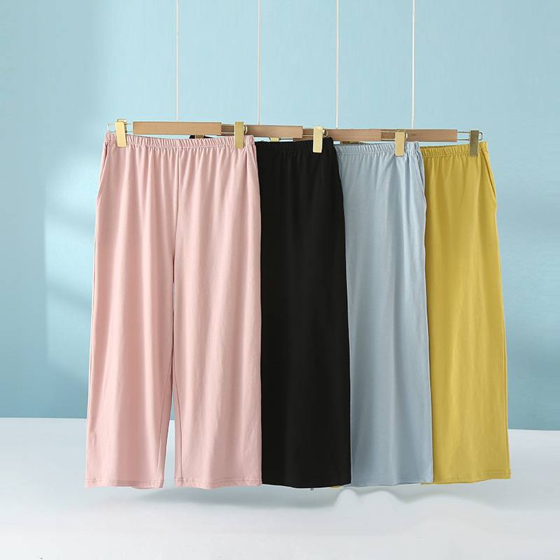 Women's Summer Cotton Cropped Pajama Pants Cotton plus size Loose Home Casual Pants Summer Thin Outer Wearing Pants