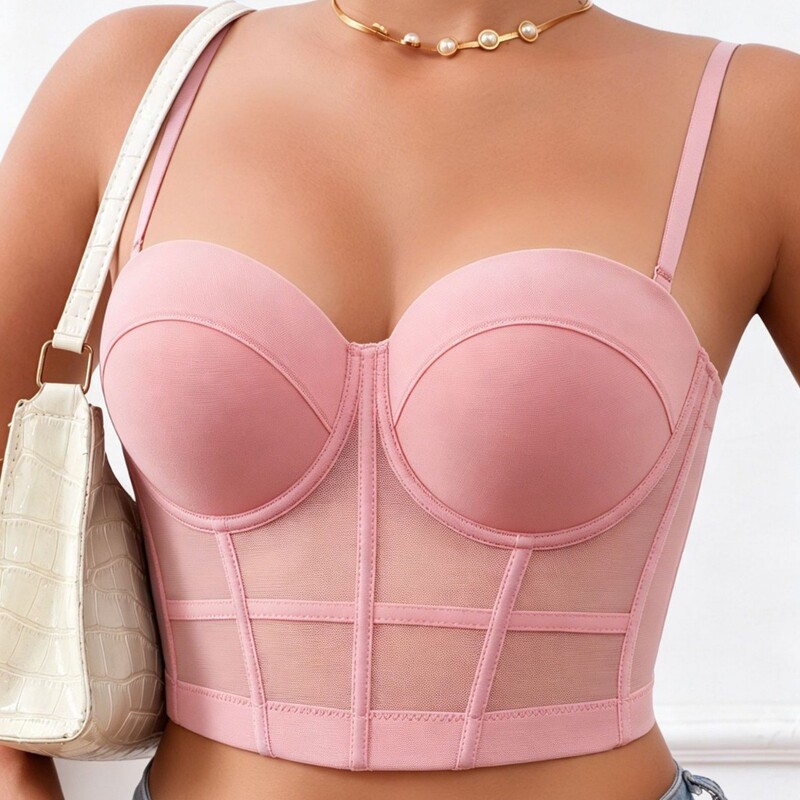 Thin, Tight-Fitting, Personalized Hollow-Out Halter Neck Bra Vest for Women, Cropped Tube Top, Bustier, Fishbone Bra