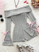 Q 60451 Off Shoulder Lantern Sleeve Bodysuit ¶����������