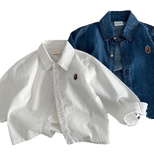 Children's shirts 2024 spring new products boys and girls long-sleeved boys' denim shirts Korean style children's clothing drop shipping