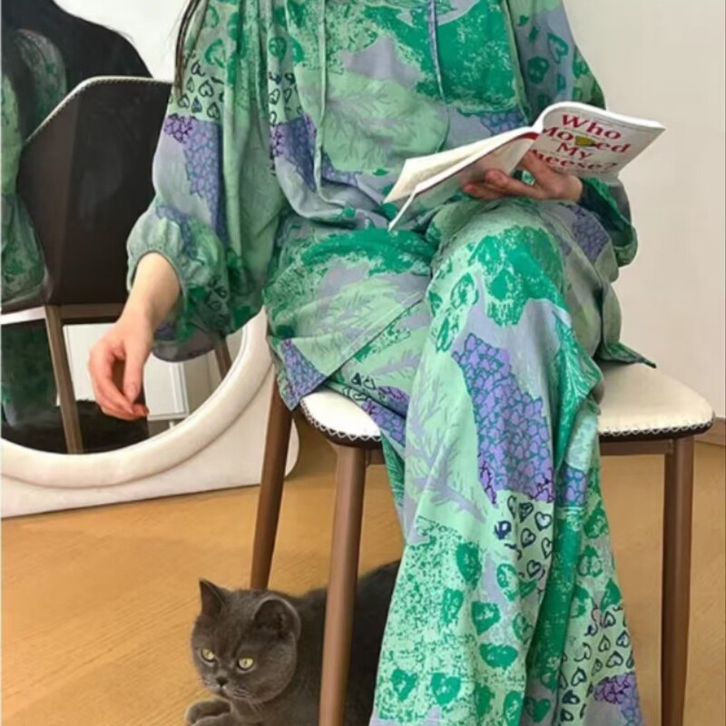 New Summer Cotton Silk Loose Pajamas for Women Summer Thin Women's Artificial Cotton Long-Sleeved Lazy Anti-Bulge Suit Home Clothes New Summer Cotton Silk Loose Pajamas for Women Summer Thin Women's Artificial Cotton Long-Sleeved Lazy Anti-Bulge Suit Home Clothes