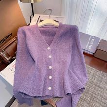 秋冬季女新款法式气质收腰洋气针织开衫小香风外套红色毛衣外套女