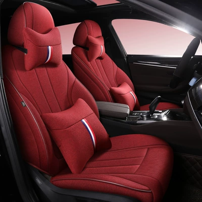 New Seat Cover | Modelə uyğun (Original) oturacaq örtükləri - burgundy-deluxe-edition-five-seats-linen-fully-surrounded-by-front-and-rear-rows
