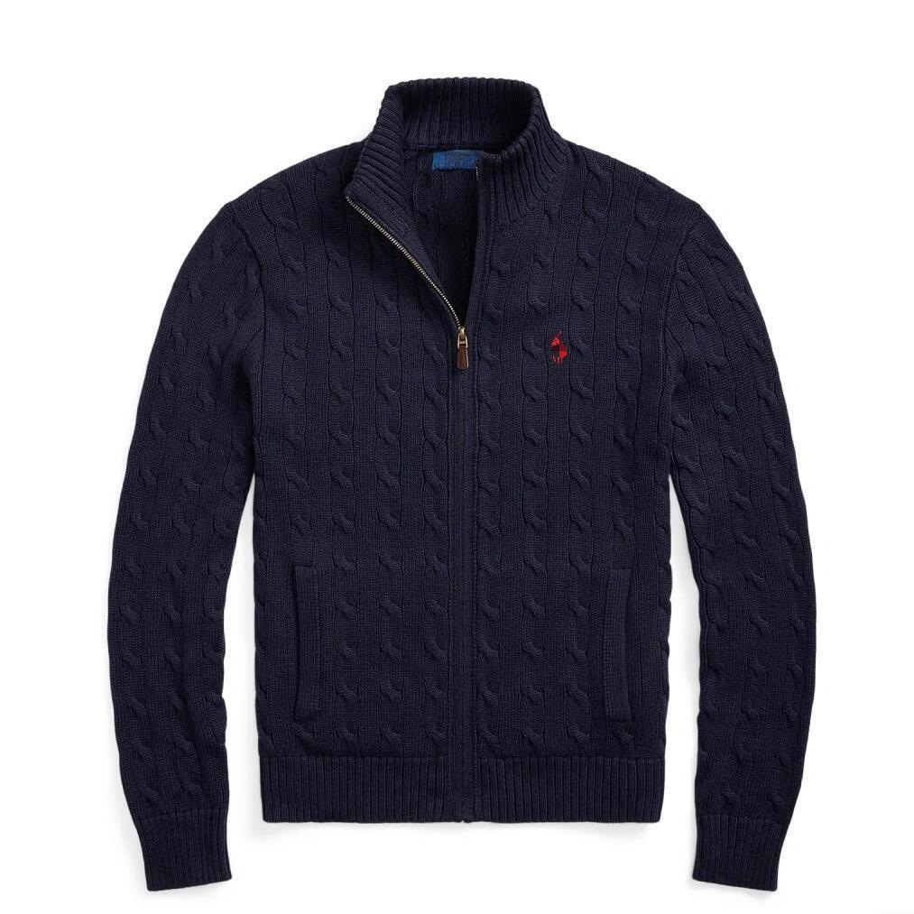 Rl Laff Pony Logo Embroidery Autumn/Winter New Cardigan Twist Couple Zipper Sweater Jacket Turn-Down Collar Knitwear for Men