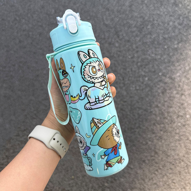 ネットセレブ人気ラブブかわいい子供用ストローカップ、持ち手付きの見栄えの良い学生用ラブブウォーターカップ|undefined