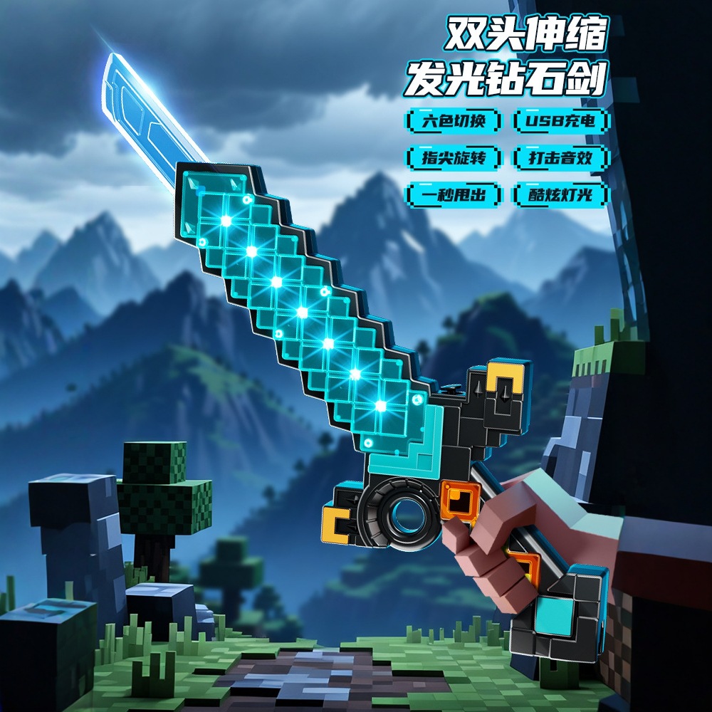 Espada láser transfronteriza luminosa retráctil de doble filo juguetes para niños regalos de cumpleaños 3 - 6 taladro fresco espada de piedra