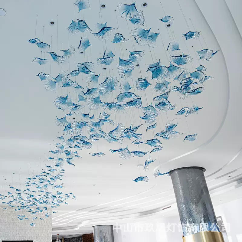 定制售楼处沙盘会所大堂灯大平层别墅客厅吊灯简约手工玻璃艺术灯