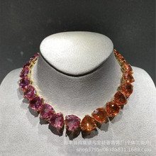 施家采用施华洛世奇水晶元素Millenia粉橙拼色菱形水晶项链 现货