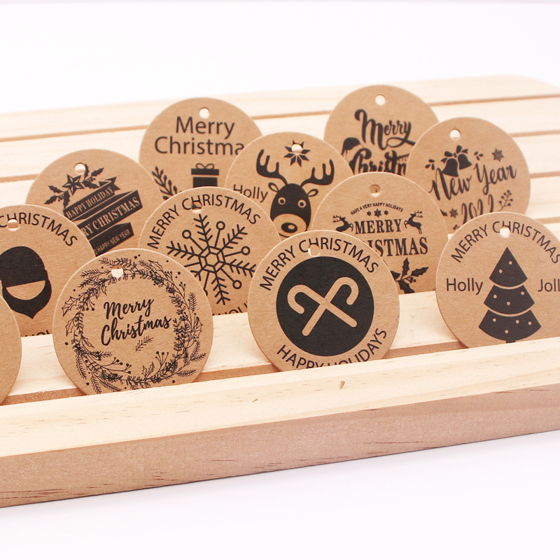 新款跨境热卖圣诞圆形吊牌ins风迷你小吊牌圆形卡纸卡牌可定logo