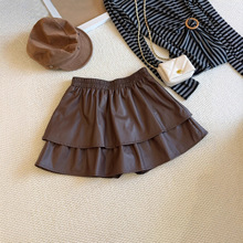 荷叶边小皮裙半身裙女2025秋冬韩版pu皮高腰显瘦a字裙蓬蓬蛋糕裙
