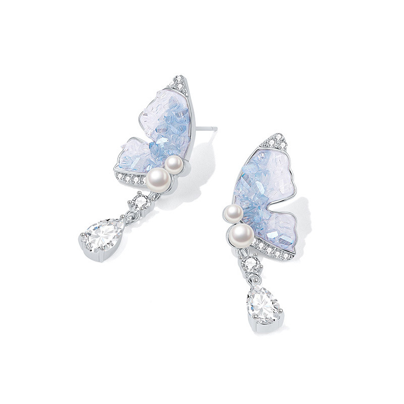 Ice Crystal Butterfly Pearl Earrings With 925 Silver Needle_voghion.com