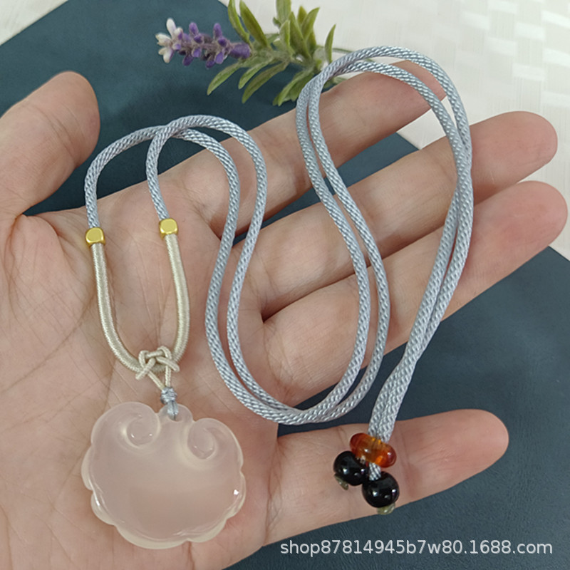 라이트 블루 로프와 화이트 옥수 양면 Ruyi 잠금 장치 (28*25mm 정도)