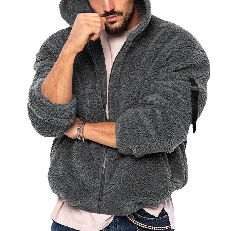 Estación independiente transfronteriza 2023 hombres invierno nueva chaqueta de terciopelo ártico de doble cara con cremallera con capucha chaqueta casual