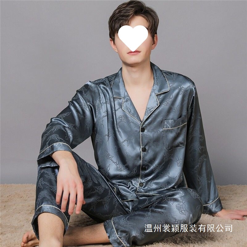 Men's Silk Pajamas, Long-Sleeved Silk, All-Season, Large Size, Loose Fit, Spring and Autumn, Mulberry Silk, Dad's Home Wear, Wholesale Men's Silk Pajamas, Long-Sleeved Silk, All-Season, Large Size, Loose Fit, Spring and Autumn, Mulberry Silk, Dad's Home Wear, Wholesale