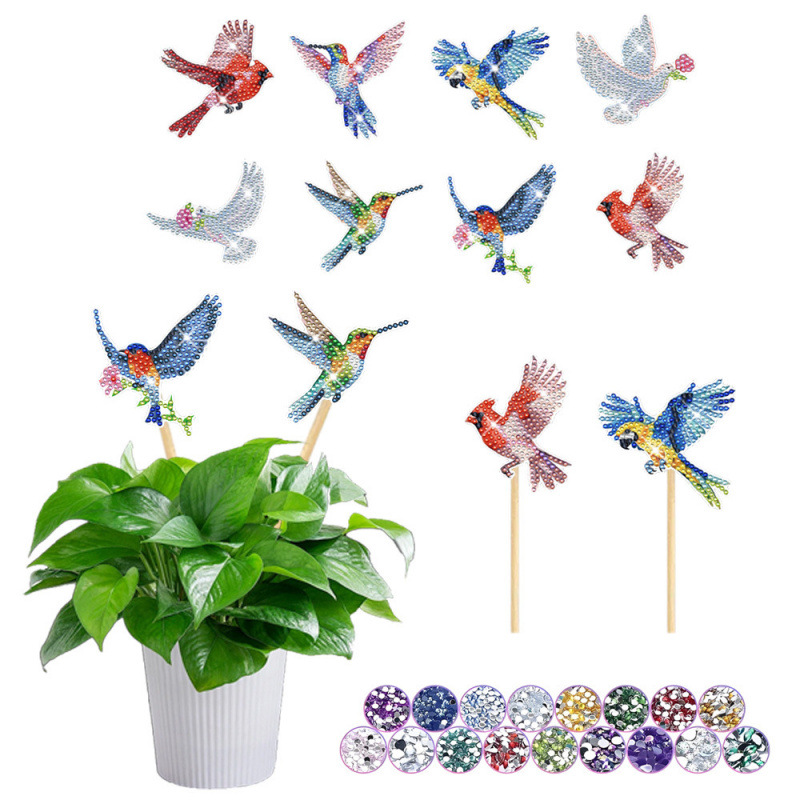 Estacas decorativas para macetas con diseño de flores para decoración de plantas en el hogar y escritorio, fabricante de estacas de jardín hechas a mano con pegatinas de diamantes DIY.