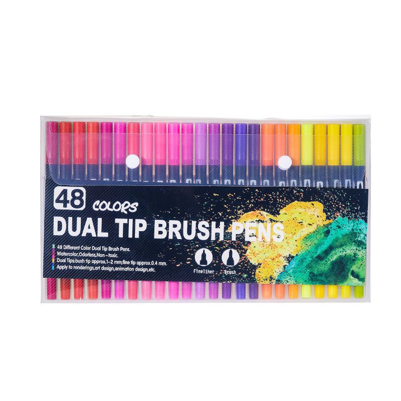 Amazon marcador de doble cabeza a base de agua pluma de acuarela de cabeza suave traje de pintura para niños Hook Pen suministros de arte DIY