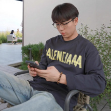 巴黎t恤男纯棉圆领打底衫 b家正确版卫衣胶带logo印花宽松长袖T恤