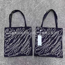 跨境外单uniform手提帆布包珍珠链条图案立体印花设计高级购物袋