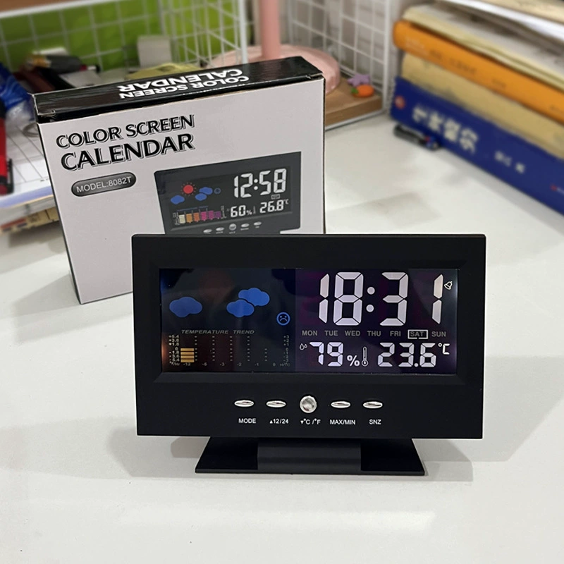 Cross -border large -screen meteorological clock 8082t Weather clock color screen display temperature and humidity household voice control electronic alarm clock