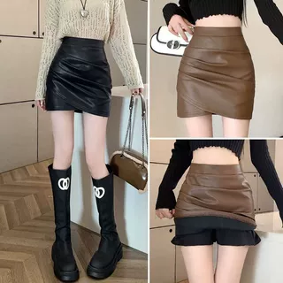 PU皮半身裙女2023秋冬新款黑色小个子A字裙高腰显瘦气质包臀短裙