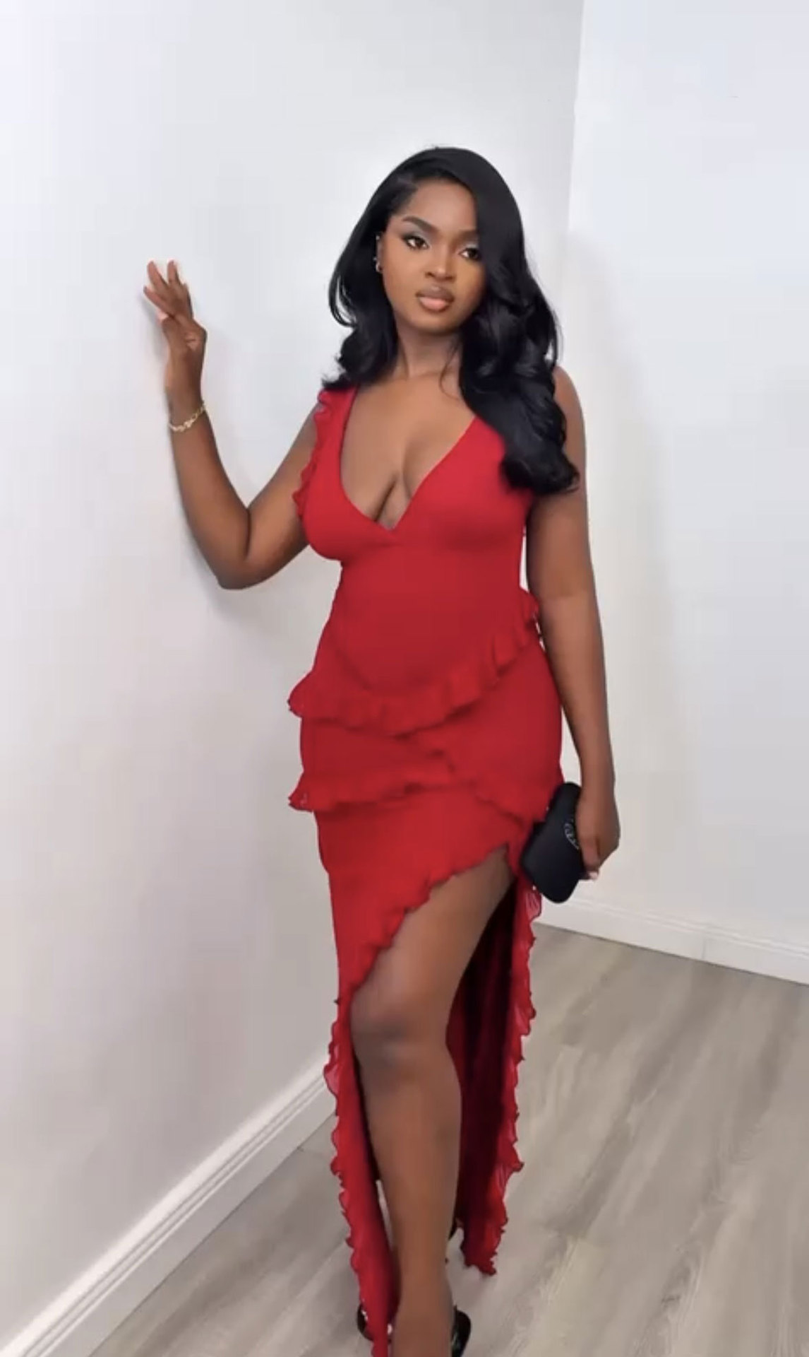Sexy Ruffled Patchwork Dress Style Backless Slit Solid Color Fashion Elegant Women's Clothing_ecoleips.com