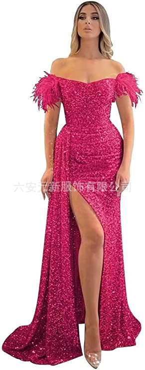 Comercio exterior de Europa y América Amazon AliExpress deseo estación independiente nueva sequined fuera del hombro split fishtail vestido adelgazante image 20