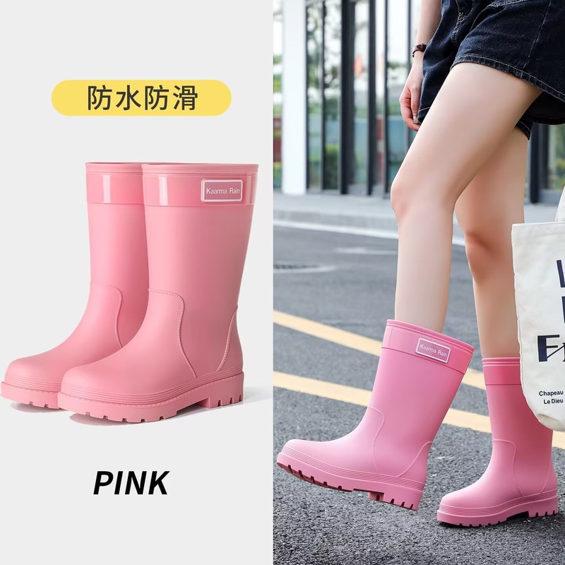 新款磨砂系列中筒女雨鞋防滑中筒女靴PVC胶鞋街头百搭厚底防水鞋|undefined