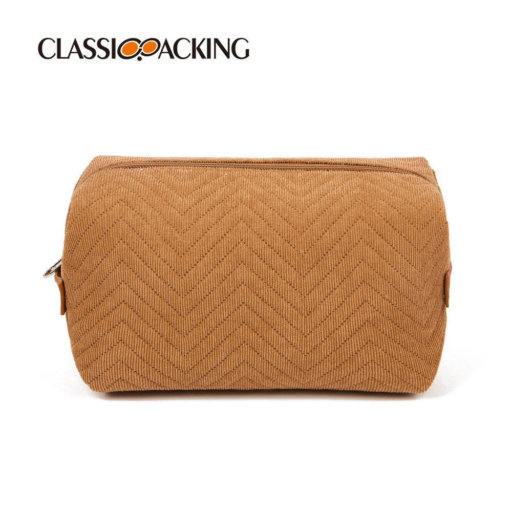 Bolsa de cosméticos simple de color sólido bolsa de almacenamiento plegable comprimida de aspecto alto bolsa de belleza de pana portátil logotipo imprimible