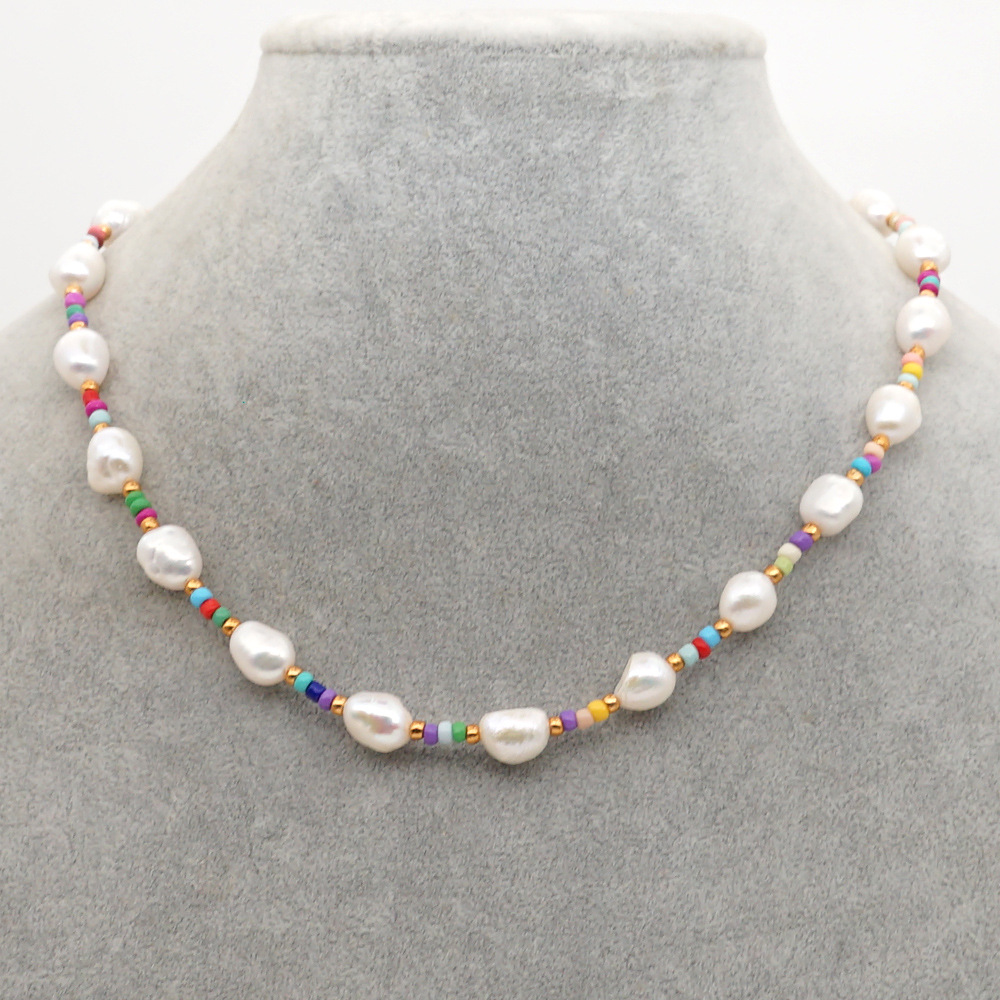 fashion bohemian freshwater pearl rainbow bead necklacepicture4