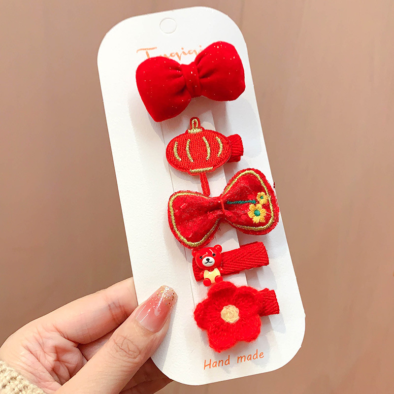 Estilo chino Año Nuevo tocado de Año Nuevo para Niños Accesorios para el cabello de peluche niña arco Año Nuevo horquilla bebé horquilla festiva