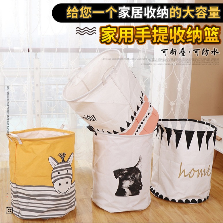 Posta gratuita impresa a mano gran cesto plegable de lavandería casera de dibujos animados tela cesto de lavandería sucia cubículo de almacenamiento
