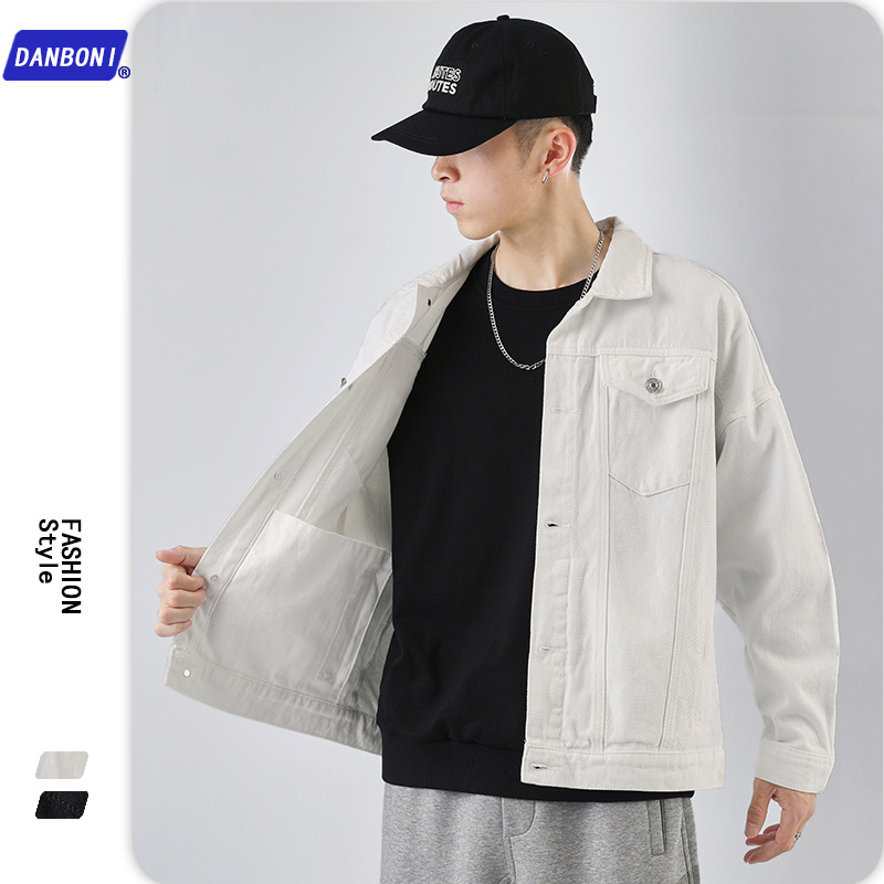 DBN chaqueta de mezclilla blanca para hombres y mujeres BF estilo coreano suelta ropa de trabajo casual de pareja superior de moda chaqueta japonesa