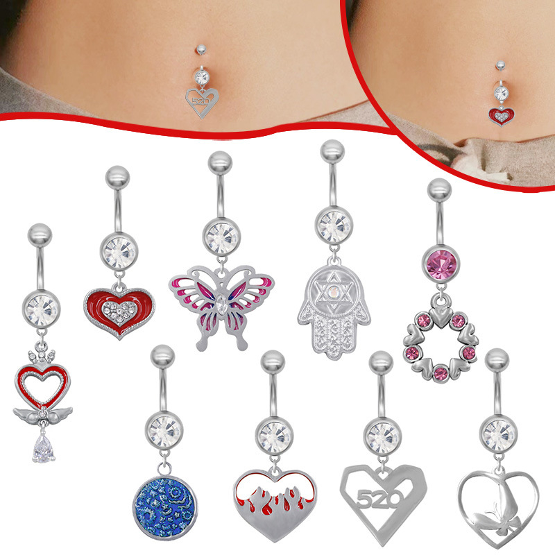 Piercing ombelico in acciaio inossidabile cuore e farfalla_voghion.com