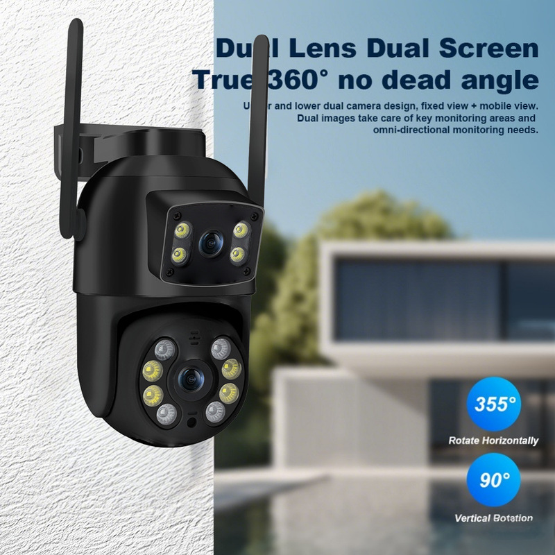 Cross-Lens, Wifi Security Camera, Automatic Detection, 360 Panoramic View, Waterproof Remote Camera