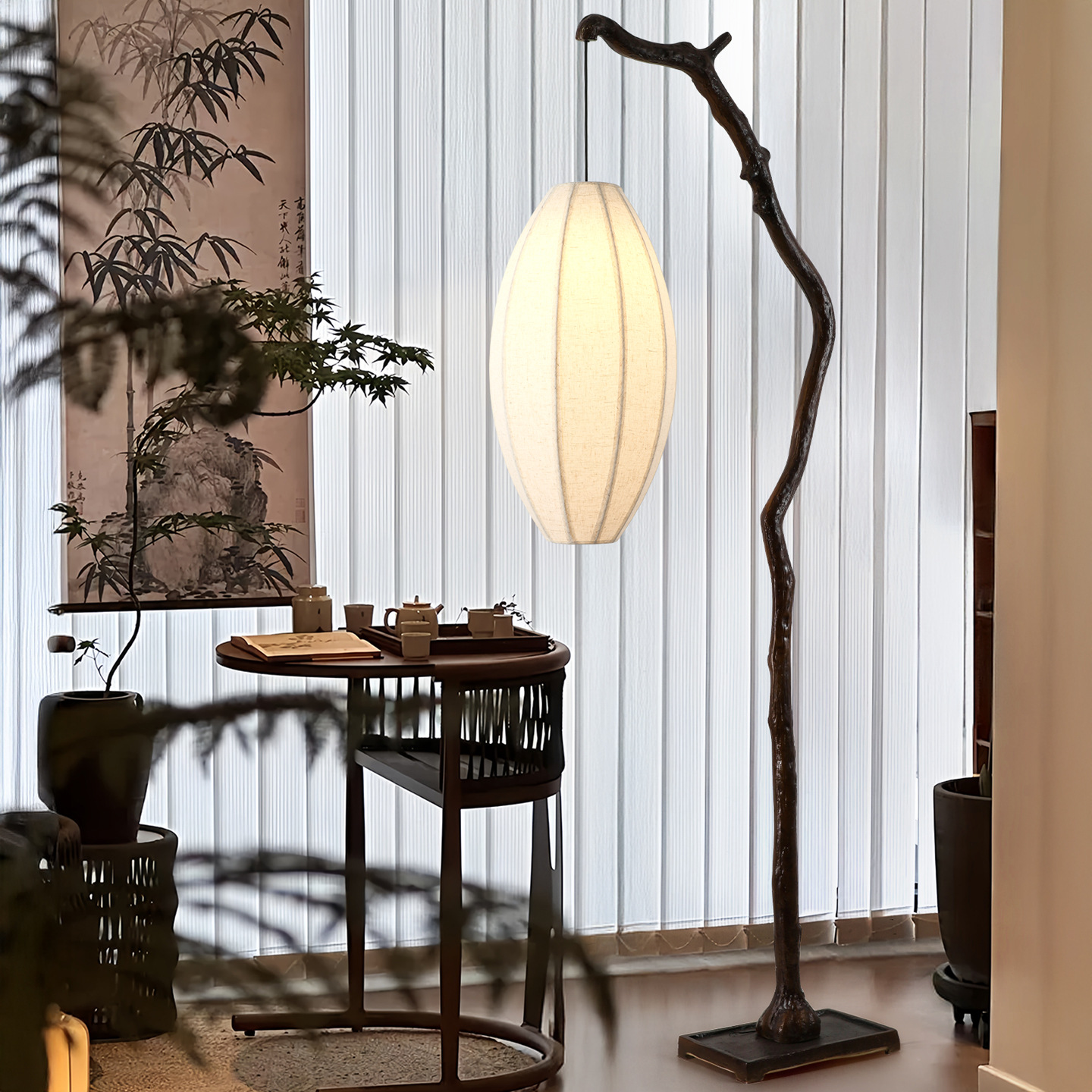 Decoración lámpara de piso estilo antiguo chino moderno Zen sala de té atmósfera retro dormitorio simple lámpara Zhongshan 522L