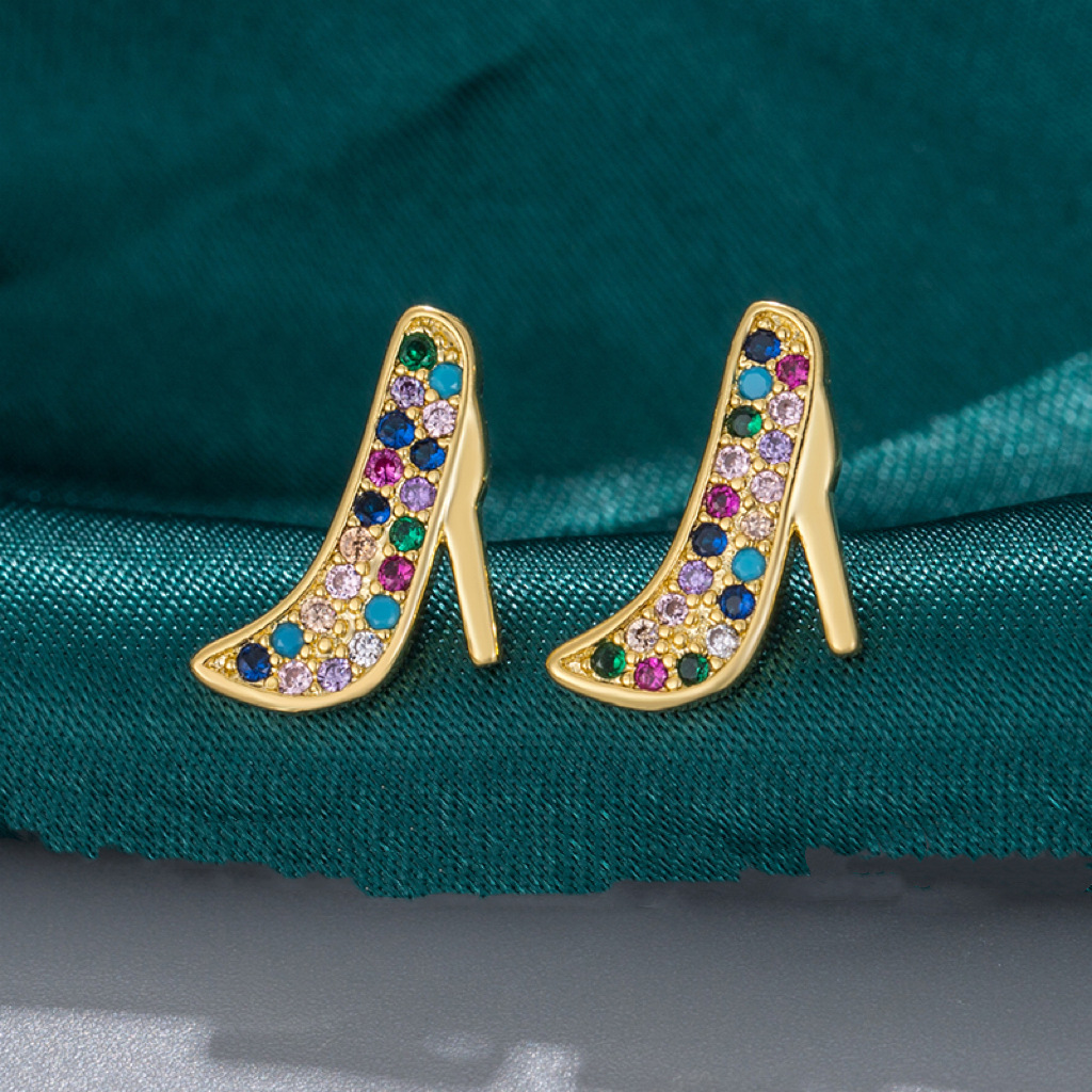 1 Pair Simple Style High Heel Plating Inlay Copper Zircon Ear Studs display picture 2