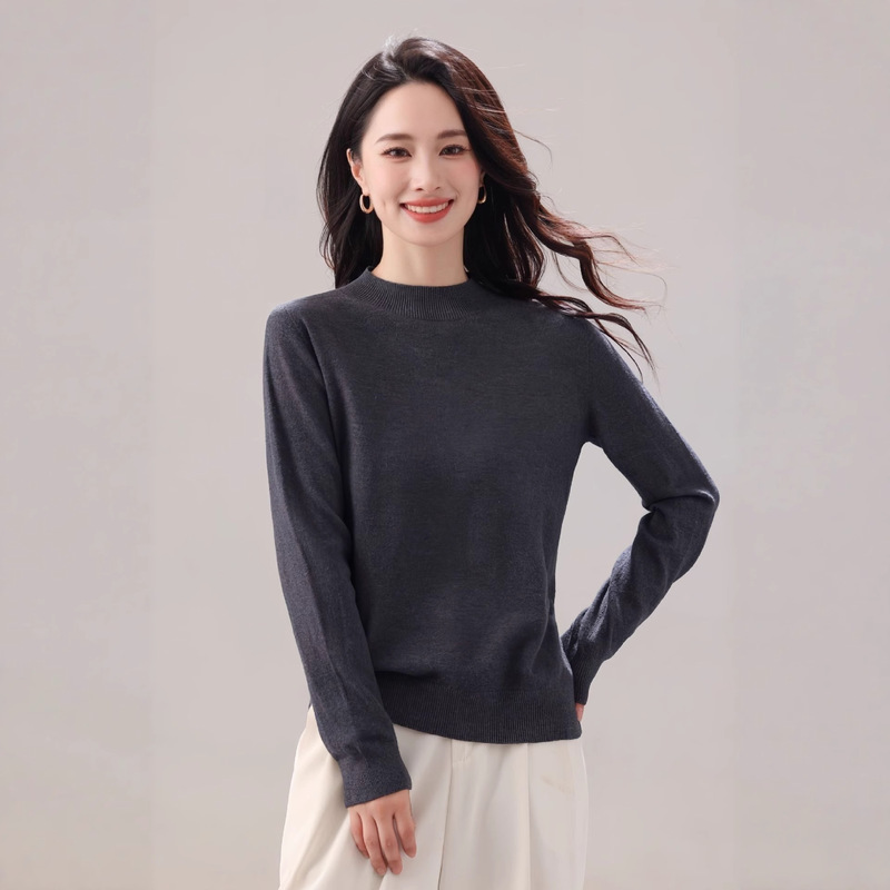 Sheep Wool Cashmere Blended Seamless One-Piece Half Turtleneck Soft Skin-Friendly Warm Slimming Look Bottoming Knitwear Top