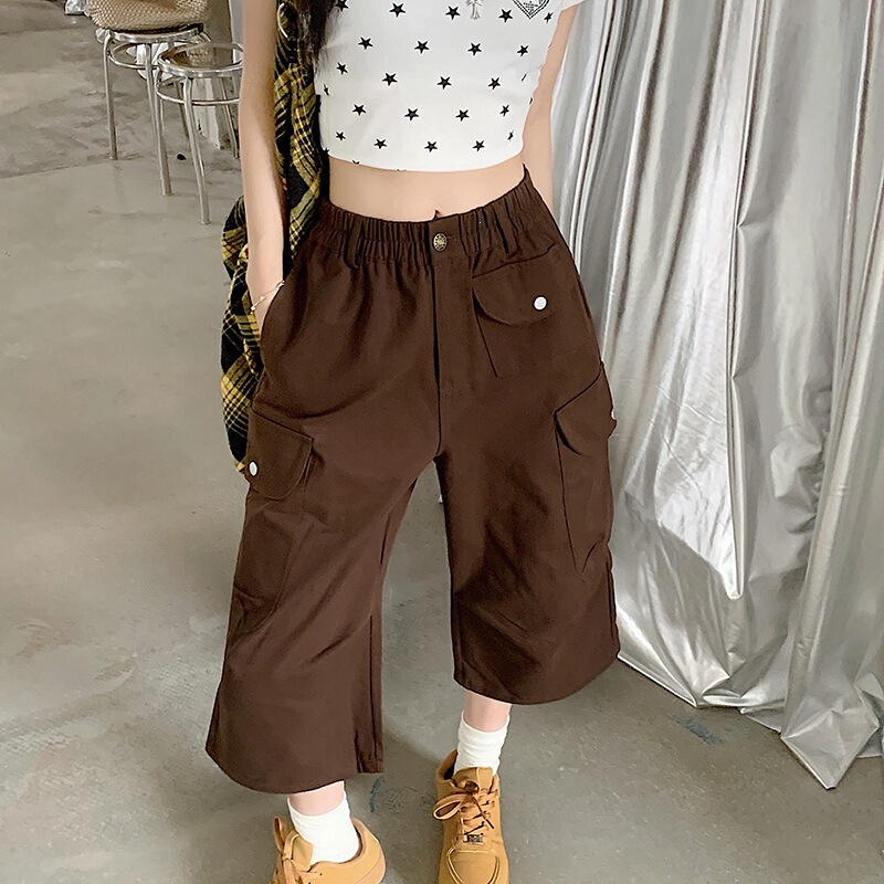 Washed Cotton Loose Pocketed Cropped Casual Pants for Women, Workwear Street Style Versatile Slimming Loose American Retro Shorts Washed Cotton Loose Pocketed Cropped Casual Pants for Women, Workwear Street Style Versatile Slimming Loose American Retro Shorts