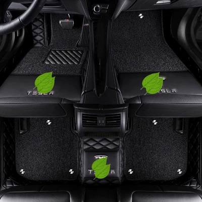Suitable for Tesla Model Y floor mats, Tesla MODEL 3 MODEL S full-coverage car floor mats (Modelə uyğun ayaqaltı) - tesla-model-y-double-layer-black-black-silk-loop