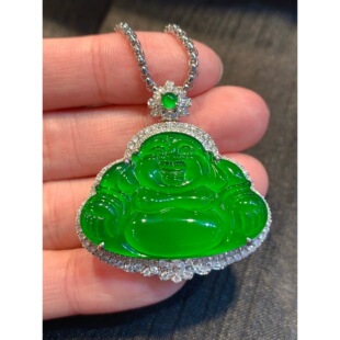 Ice species Zhengyang Green Buddha Jade Pendant 18k Gold Inlaid with Myanmar Natural A Goods Imperial Green Full Green Jade Buddha Pendant