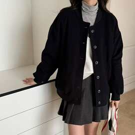 日系简约加棉外套2025冬季新款保暖棒球服女宽松显瘦上衣85682