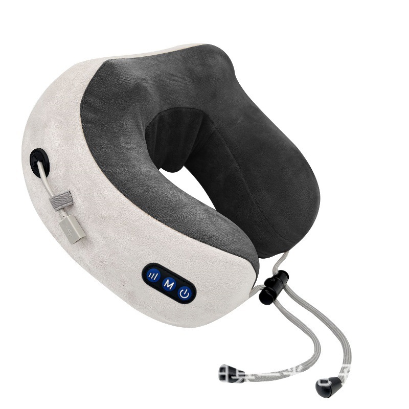 almohada eléctrica portátil de cuello en forma de U con almohada de memoria de algodón elástica, masaje relajante para la columna cervical en viaje de negocios