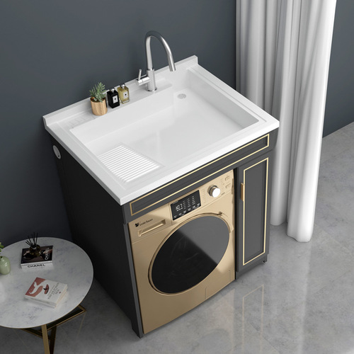 Balcony washing machine cabinet combination small apartment wash basin integrated cabinet quartz stone bathroom companion laundry cabinet