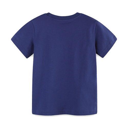 2024 Summer New Boys' T-Shirt Western Style Cartoon Car Print Sports Top Children's Round Neck Short Sleeve Shirt